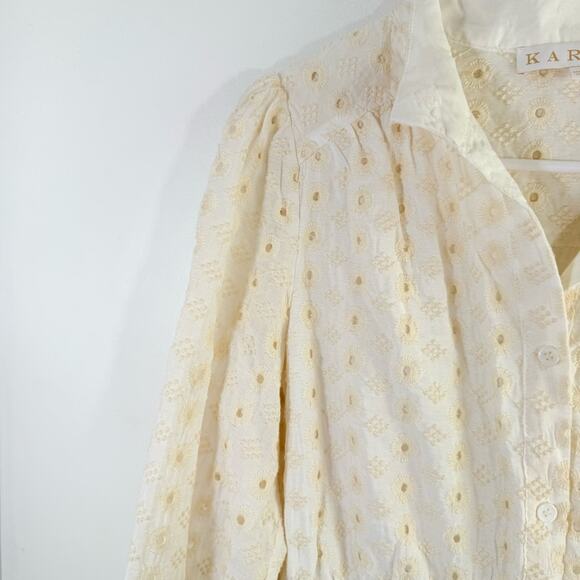 Karlie Ivory Embroidered Eyelet Balloon Sleeve Shirt Mini Dress Small - Picture 11 of 15
